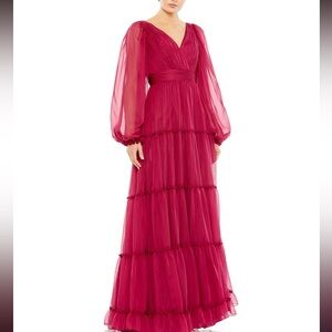 NWT Mac Duggal Sz 4 Berry Tiered Long-Sleeve Maxi 68198